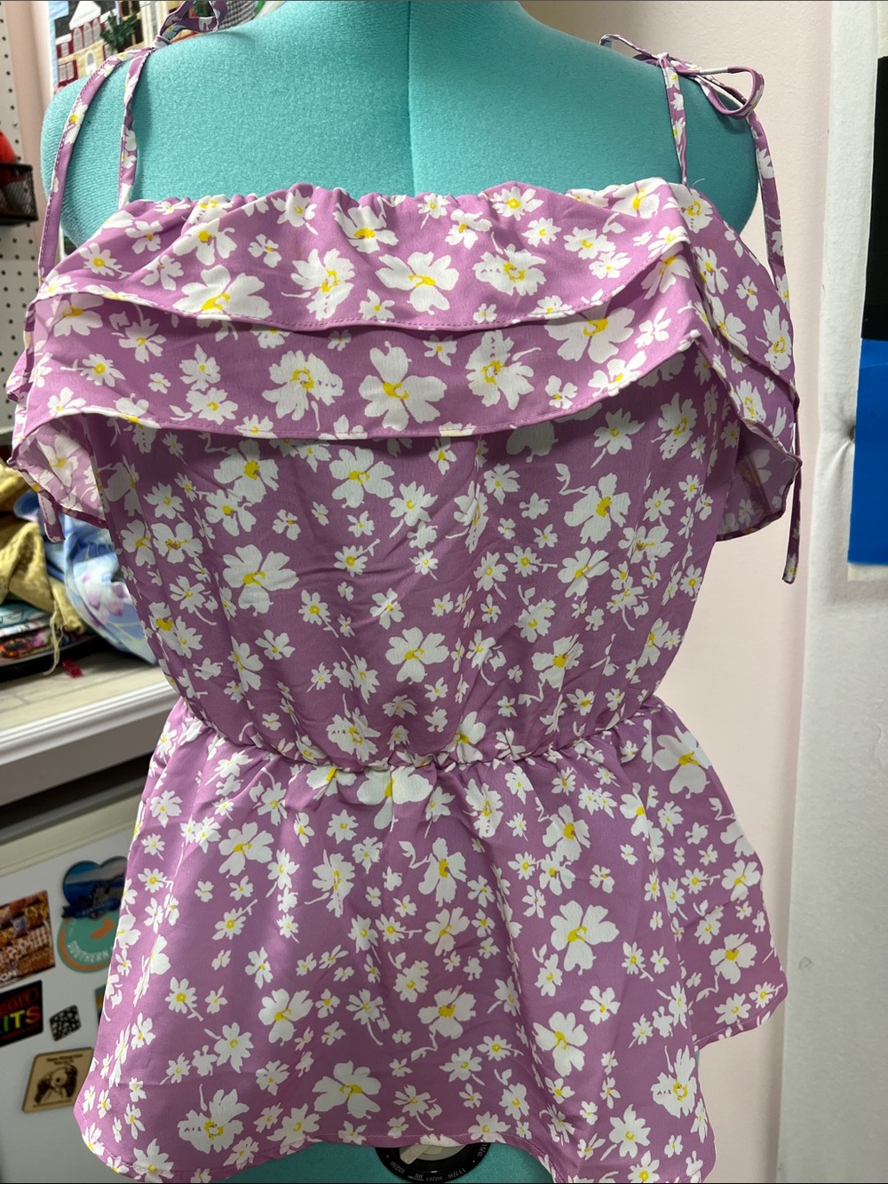 Floral Ruffle Tie-Shoulder Women's Top in Lavender